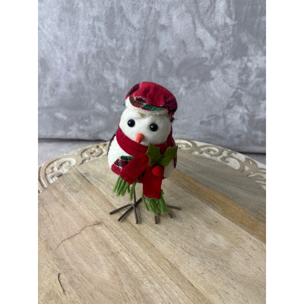 Christmas Plaid Winter Bird Figurine Red Green Tartan Holiday Decor 6.5 Inch